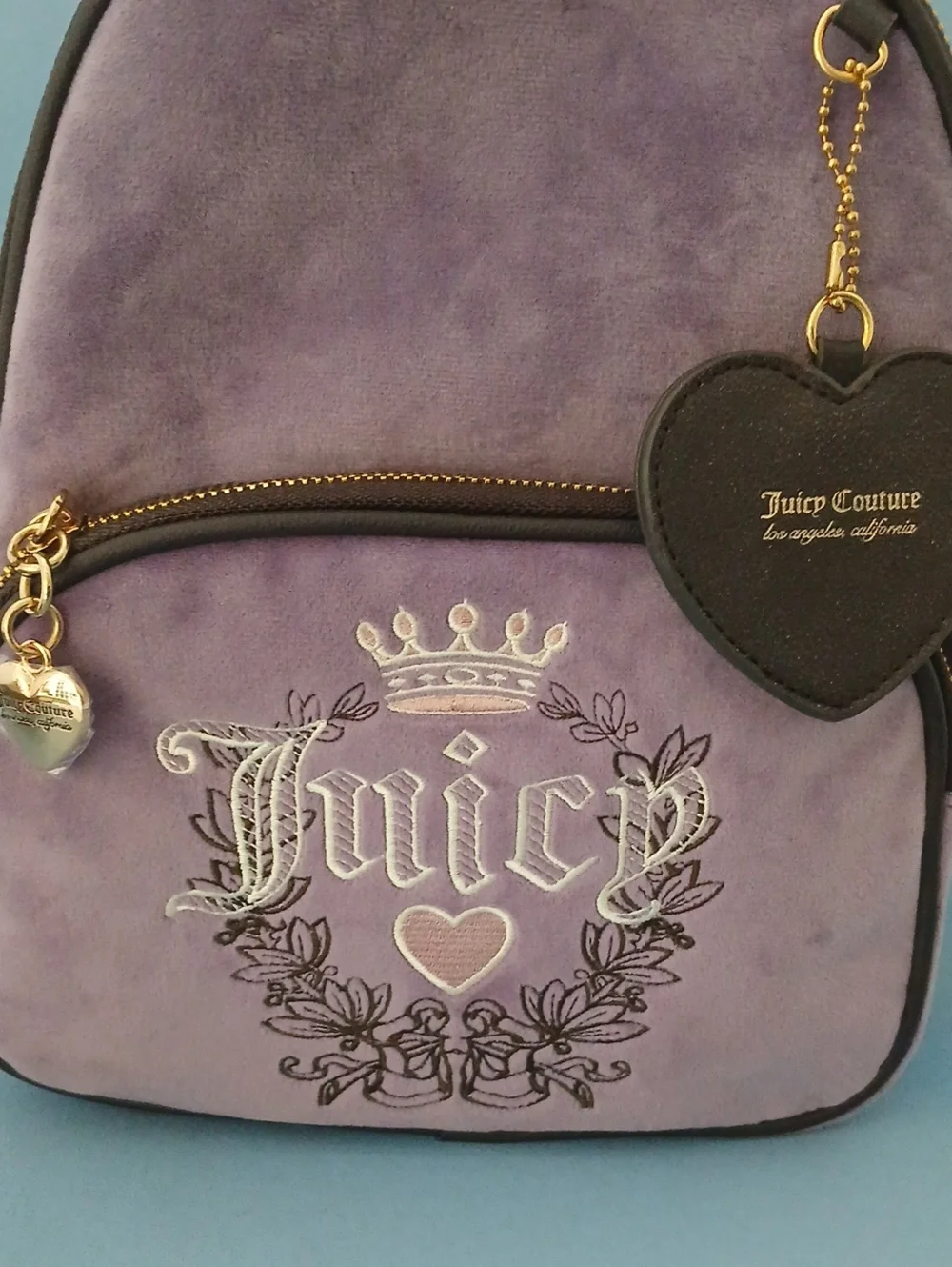 Juicy Couture Purple Velour Small Backpack with Heart Tag 12